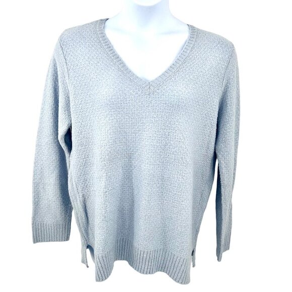 Anne Klein Sweaters - ANNE KLEIN LIGHT BLUE METALLIC SILVER THREAD V-NECK SWEATER - XL